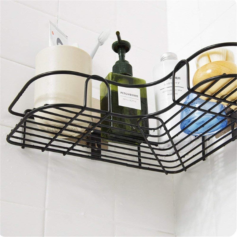 ZIVIK Stainless Steel Iron Coating SelfAdhesive Metal Bathroom Corner Rack Storage Shelves Bathroom Corner Rack Storage Shelves Bathroom Corner Shelf Organizer Storage Black - Image 5