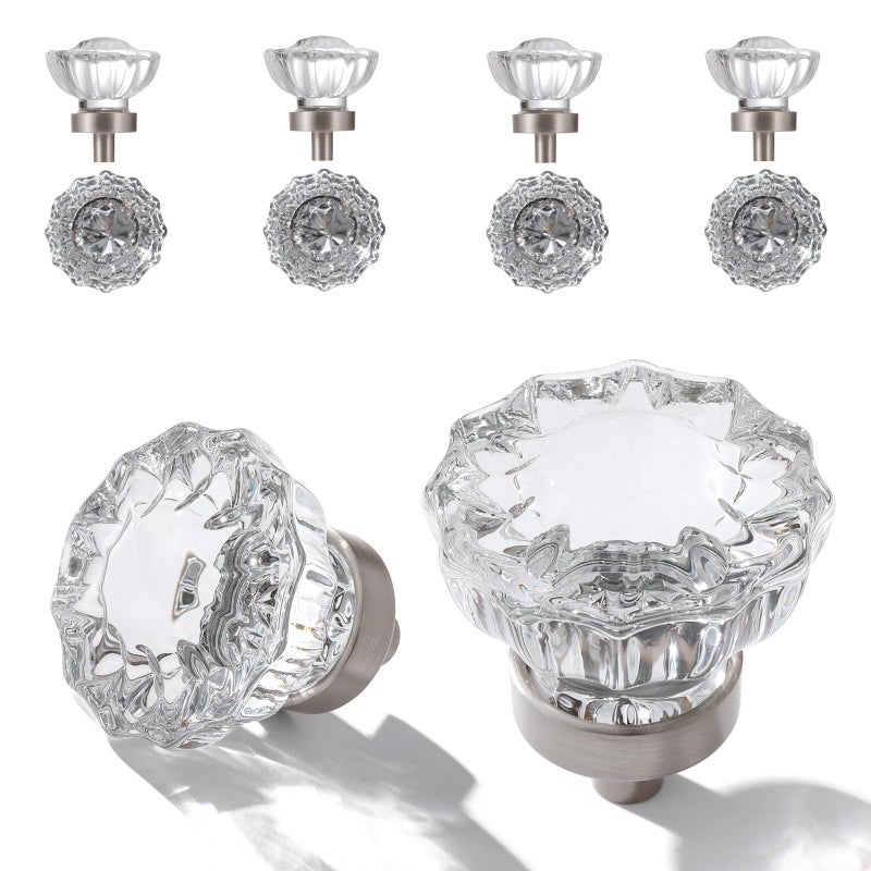CEYMIO Crystal Cabinet Knobs 8 Pack Clear Glass Pulls for Kitchen Bedroom Bathroom Living Room Furniture, Brushed Nickel Base Old Style Cabinets Closet Dresser Drawers Cupboard Handles - Image 1