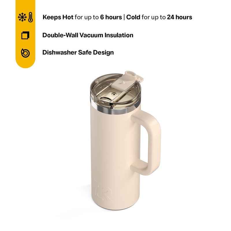 RTIC 20oz Road Trip Travel Mug with Lid and Handle, Ceramic Lined, Insulated, Stainless Steel, Metal, Double Wall Vacuum-Insulation, Portable Coffee, Tea Cup for Hot and Cold Drink, Beach - Image 2