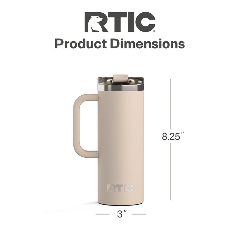 RTIC 20oz Road Trip Travel Mug with Lid and Handle, Ceramic Lined, Insulated, Stainless Steel, Metal, Double Wall Vacuum-Insulation, Portable Coffee, Tea Cup for Hot and Cold Drink, Beach - Image 4