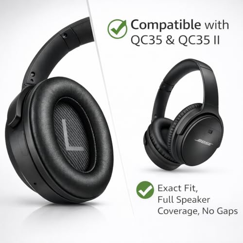 Mizi Professional Ear Pads Cushions Replacement for Bose QuietComfort 35 (QC35) & Quiet Comfort 35 II (QC35 ii) Over-Ear Headphones with Softer Protein Leather, Noise Isolation Memory Foam - Black - Image 2