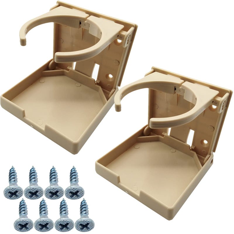 TIHOOD 2PCS Adjustable Folding Drink Holder with ScrewsAdjustable Cup Holder for MarineBoatCaravanCar Beige
