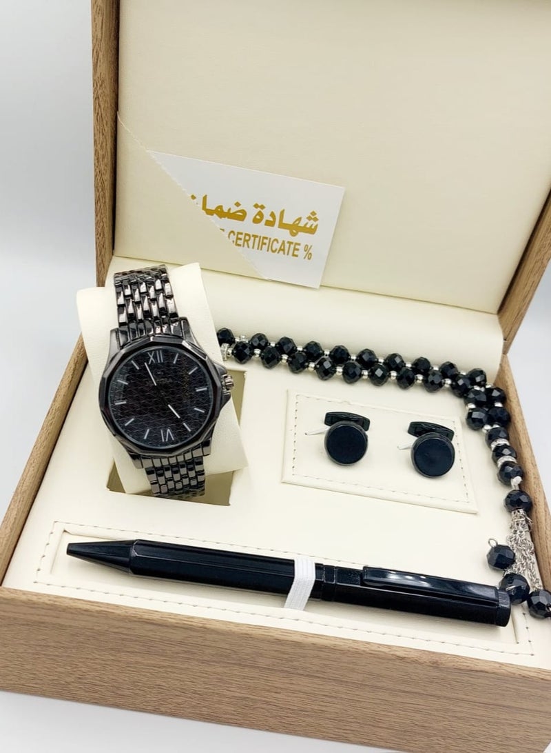مونتيرا طقم رجالي مكون من ٤ قطع ساعة وقلم وكبك وسبحه
