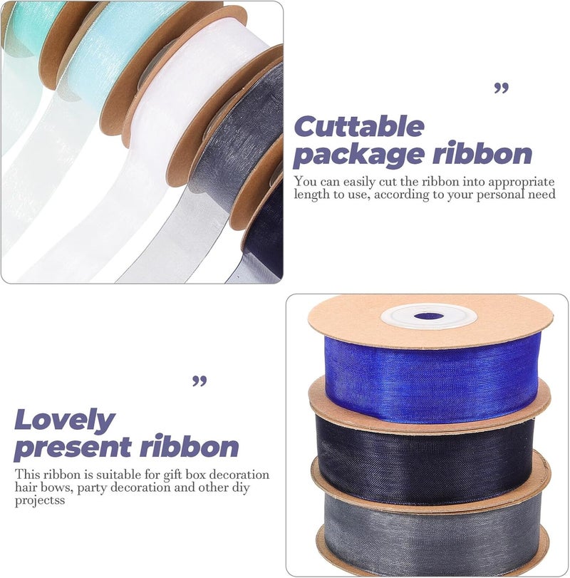 SUPVOX 6 Rolls 1-inch Wide Blue Organza Decorative Craft Ribbons for Wrapping DIY Accessories, Multi-Color Sheer Chiffon Ribbon Set for Wedding, Birthday Party, and Daily Packaging - Image 3