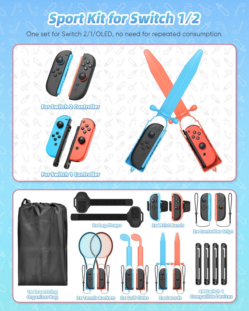 KOVA [𝗦𝘄𝗶𝘁𝗰𝗵 𝟮/𝟭 𝗖𝗼𝗺𝗽𝗮𝘁𝗶𝗯𝗹𝗲] Switch Sports Accessories Kit for Nintendo Switch 2(2025)/Switch 1/OLED,Family Party Game Bundle Set for Joy-Con 2 with Storage Carrying Bag for NS2 Sports - Image 2