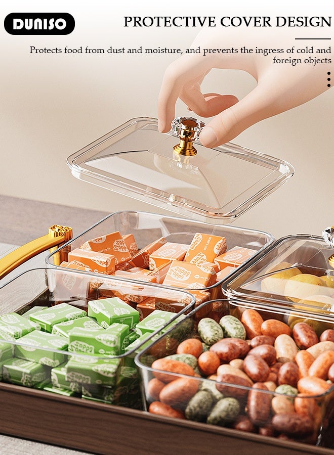 DUNISO Snack Serving Tray with Lid 6 Clear Candy and Nut Serving Container set with Metal Rack,Snack Serving Platter Plastic Appetizer Platter Relish Storage Organizer Plate Food Display Bowls for Vegetables Candy Fruit Dips - Image 3