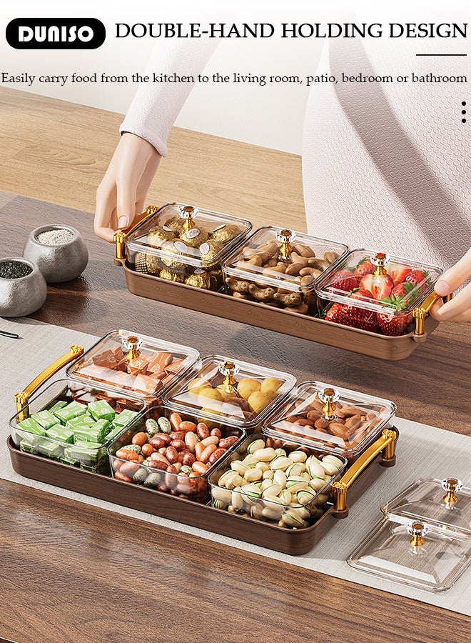 DUNISO Snack Serving Tray with Lid 6 Clear Candy and Nut Serving Container set with Metal Rack,Snack Serving Platter Plastic Appetizer Platter Relish Storage Organizer Plate Food Display Bowls for Vegetables Candy Fruit Dips - Image 5