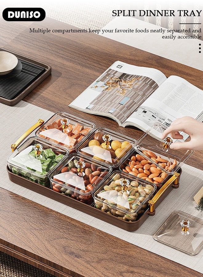 DUNISO Snack Serving Tray with Lid 6 Clear Candy and Nut Serving Container set with Metal Rack,Snack Serving Platter Plastic Appetizer Platter Relish Storage Organizer Plate Food Display Bowls for Vegetables Candy Fruit Dips - Image 4