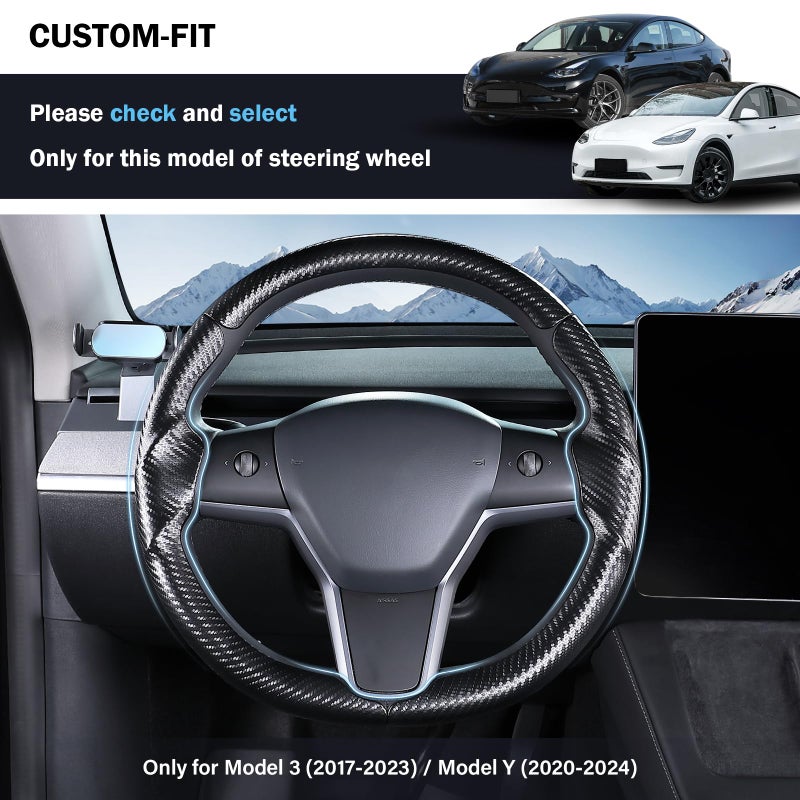 Aimato Steering Wheel Cover for Tesla Model 3 (2017-2023) / Model Y (2020-2024),Anti-Slip,Comfortable Grip, Breathable,Customized for Tesla Model 3/Y Accessories,Matte Black - Image 2