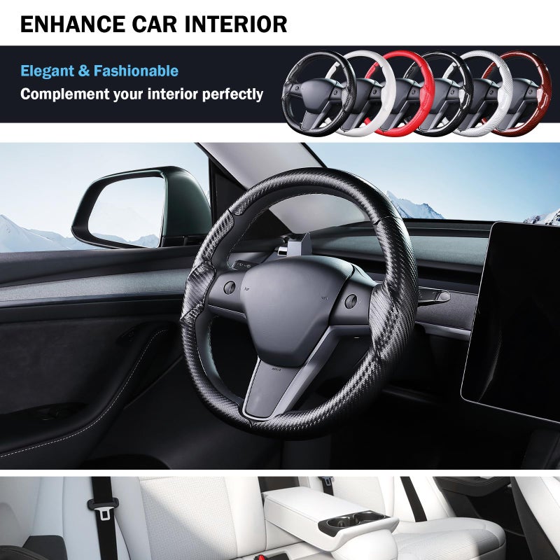 Aimato Steering Wheel Cover for Tesla Model 3 (2017-2023) / Model Y (2020-2024),Anti-Slip,Comfortable Grip, Breathable,Customized for Tesla Model 3/Y Accessories,Matte Black - Image 5
