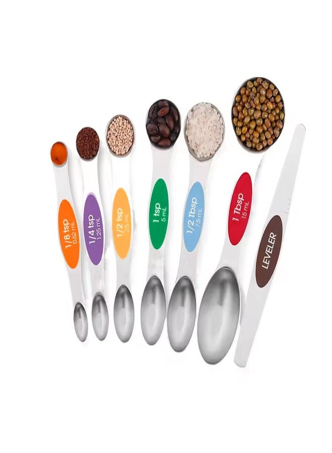 vigor path Set of 7 Stainless Steel Magnetic Measuring Spoons Set with Leveler - Stackable Tablespoon Measure Spoon for Baking and Cooking, Kitchen Gadgets for Apartment Essentials (Multicolor) - Image 1