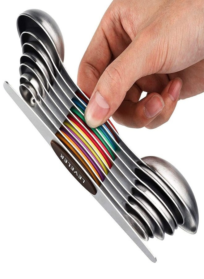 vigor path Set of 7 Stainless Steel Magnetic Measuring Spoons Set with Leveler - Stackable Tablespoon Measure Spoon for Baking and Cooking, Kitchen Gadgets for Apartment Essentials (Multicolor) - Image 2