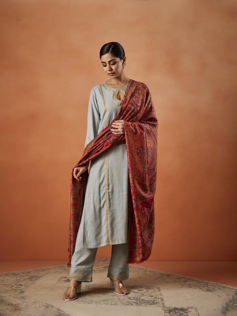 Pashmoda Women Surmai Kaani Wool Blend Kashmiri Shawl (Size: 101X203 CM) - Image 4