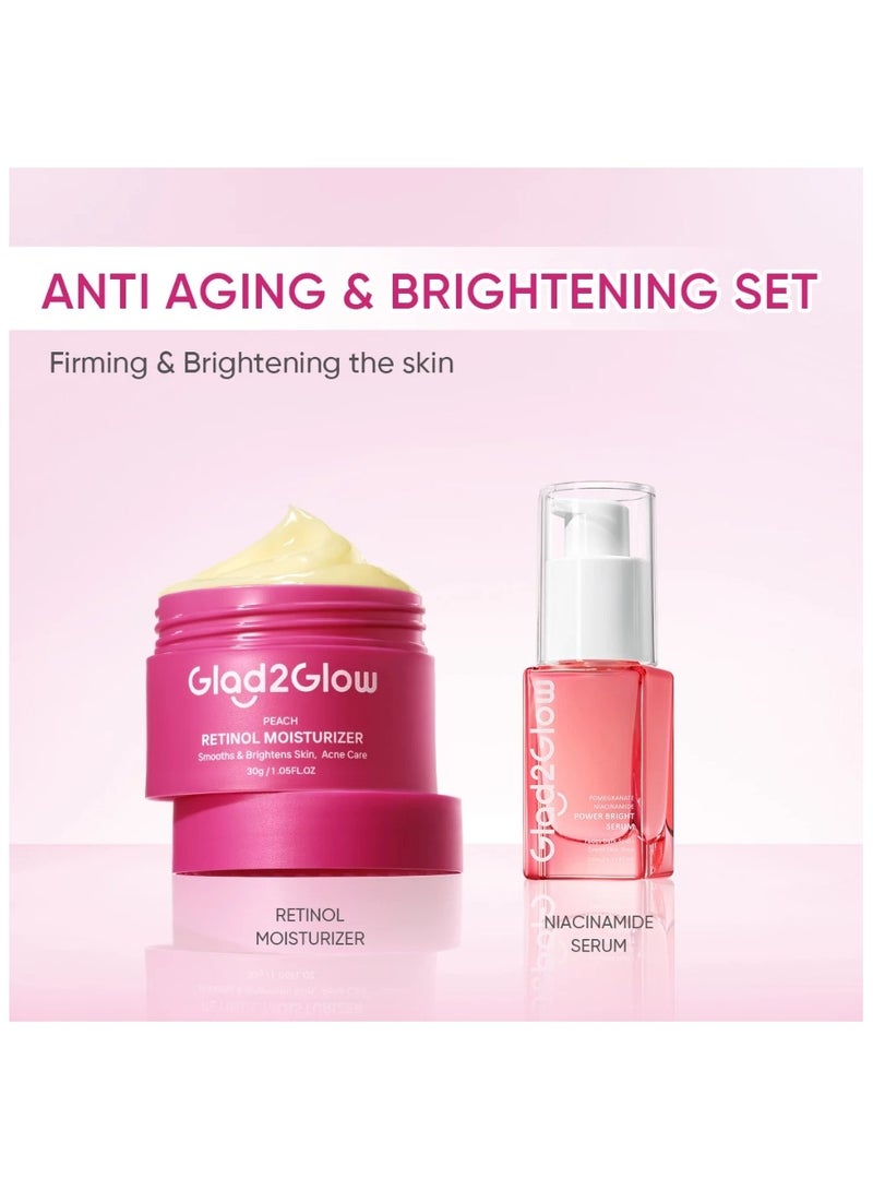Glad2Glow Complete Set: Retinol Day and Night Moisturizer 30g with Pomegranate Niacinamide Brightening Serum 17ml - Anti-Aging and Skin Brightening - Image 1