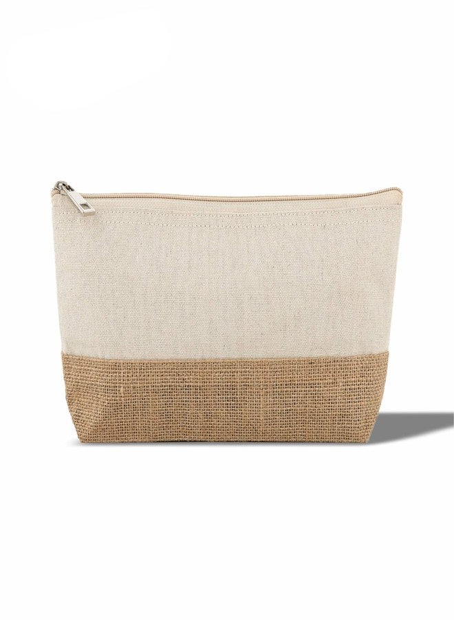 Jute & Cotton Zipper Pouch | Eco-Friendly Makeup & Travel Organizer Bag | Durable Multipurpose Storage Pouch for Cosmetics, Toiletries & Accessories (13 x 25 x 5 cm) - JK101 - Image 1