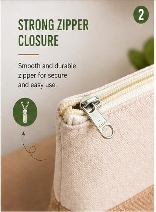 Jute & Cotton Zipper Pouch | Eco-Friendly Makeup & Travel Organizer Bag | Durable Multipurpose Storage Pouch for Cosmetics, Toiletries & Accessories (13 x 25 x 5 cm) - JK101 - Image 2