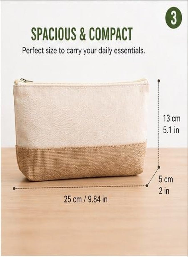 Jute & Cotton Zipper Pouch | Eco-Friendly Makeup & Travel Organizer Bag | Durable Multipurpose Storage Pouch for Cosmetics, Toiletries & Accessories (13 x 25 x 5 cm) - JK101 - Image 3