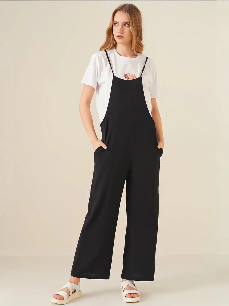 BDART Relaxed Fit Wide Leg Jumpsuit with Square Collar