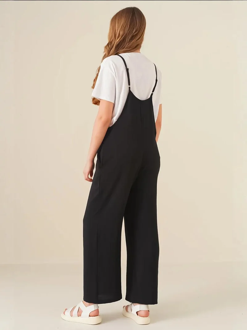 BIG DART Black BDART Relaxed Fit Wide Leg Jumpsuit with Square Collar for Women | Best Price UAE