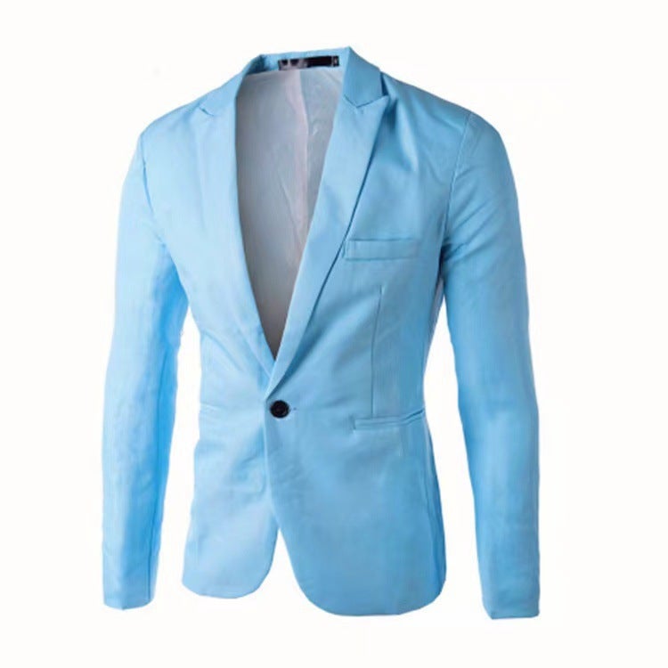 Cross-border Foreign Trade Fashion Mens Casual Single-breasted Small Suit Korean Style Youth Slim-fit Solid Color Non-ironing Suit Jacket sky blue 