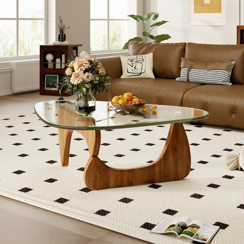 JCAJCA Coffee Table for Living Room Mid Century Modern Center Table with Glass Top and Wood, Transparent/Walnut - Image 2