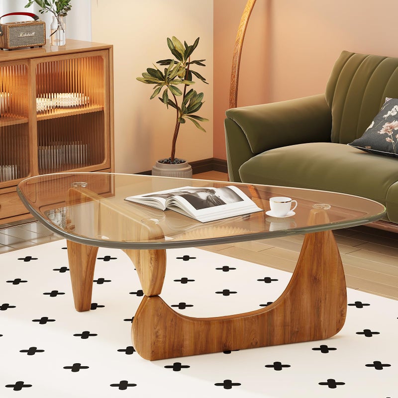 JCAJCA Coffee Table for Living Room Mid Century Modern Center Table with Glass Top and Wood, Transparent/Walnut - Image 4