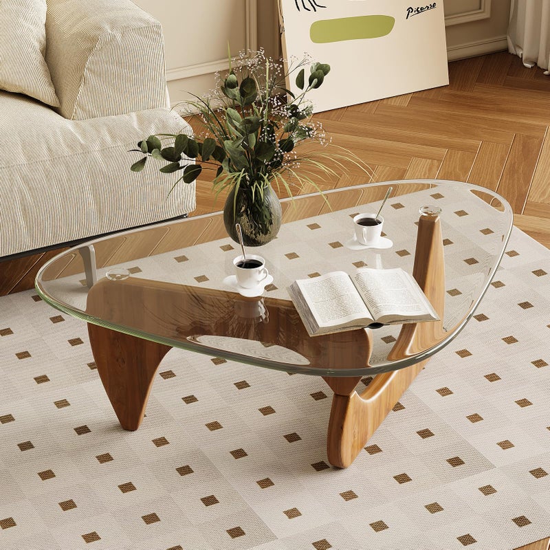 JCAJCA Coffee Table for Living Room Mid Century Modern Center Table with Glass Top and Wood, Transparent/Walnut - Image 3