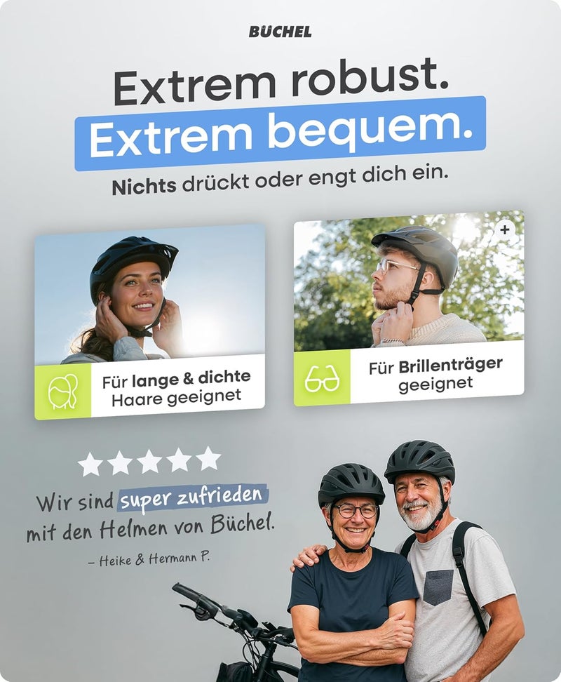 Büchel Bicycle Helmet with In-Mould Technology - Adjustable Fit for Kids & Adults - Black, White, Grey - Image 3