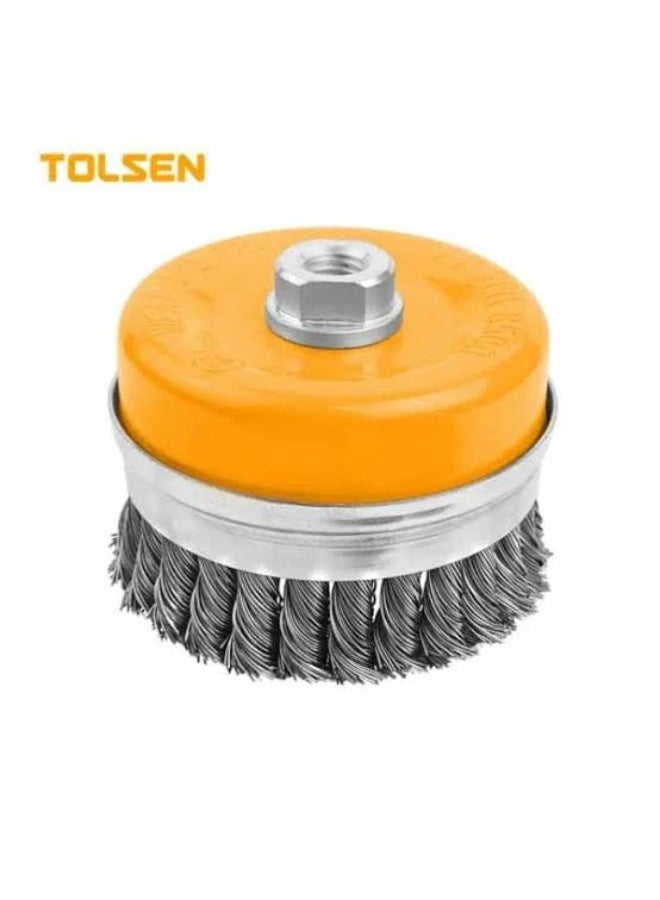 Tolsen 77513 Heavy Duty Twist Knot Cup Wire Brush 75mm – M14 x 2 Steel Wire Cup Brush for Angle Grinders, Rust & Paint Removal - Image 2