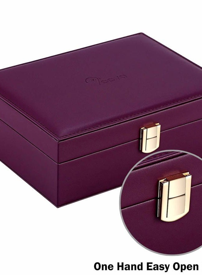 Voova Jewelry Box Organizer for Women Girls, 2 Layer Large Men Jewelry Storage Case, PU Leather Display Jewellery Holder with Removable Tray for Necklace Earrings Rings Bracelets, Vintage Gift, Purple - Image 5