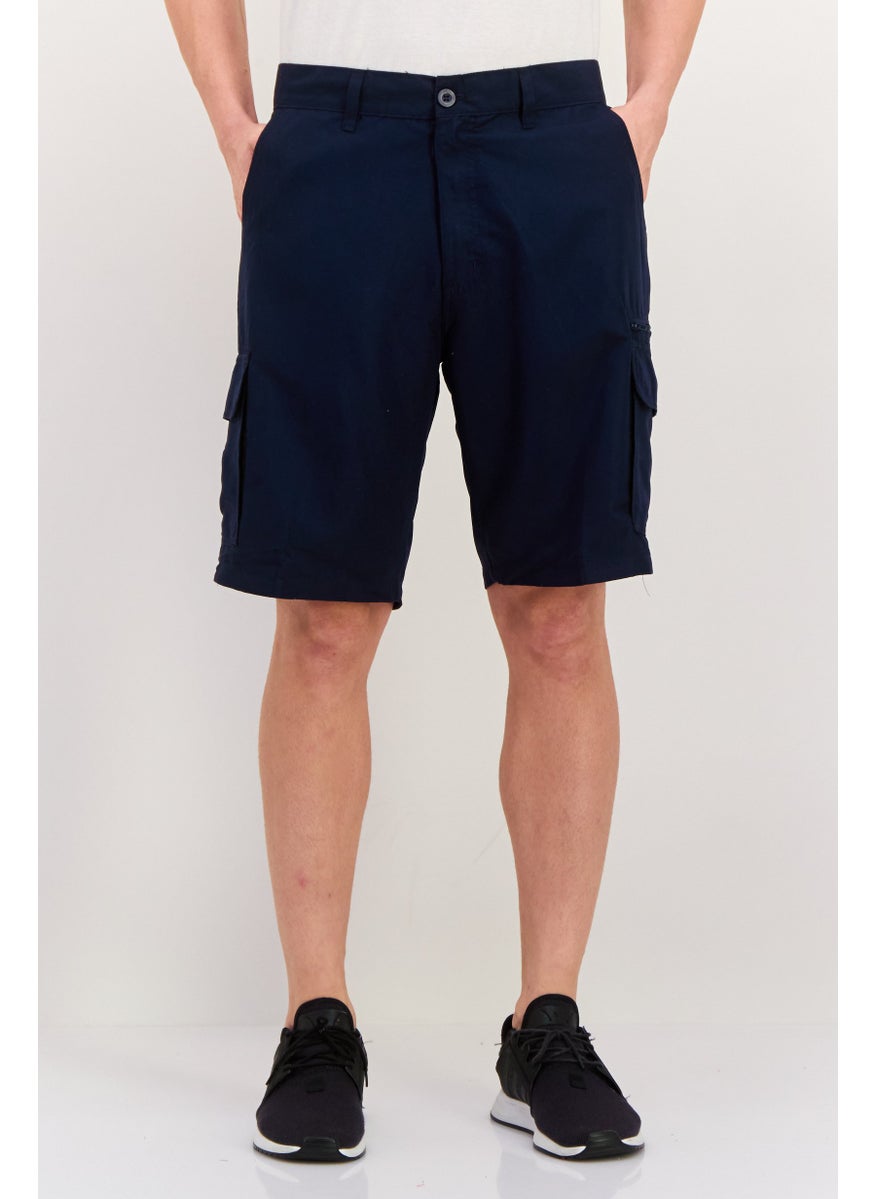 Burnside - Men Solid Cargo Shorts, Navy - Image 1