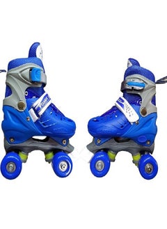 Adjustable Roller Skate Shoes 2-Rows 4-Wheels, Blue/White, Size Large 39-42