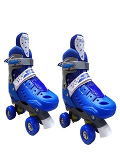 Generic Adjustable Roller Skate Shoes 2-Rows 4-Wheels, Blue/White, Size Large 39-42  - Image 2