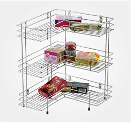 ASHLAS Stainless Steel Kitchen Trolley Fruits Vegetable Trolley Container Basket Organizer Holder Stand for Kitchen Multipurpose Kitchen Trolley with Wheel 3 L Corner - Image 1