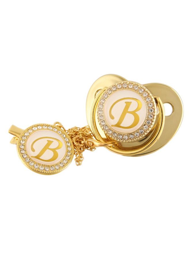 Baby Pacifier Alphabet Pacifier with Pacifier Clip, Curved Design Healthy Pacifier for 6 to 18 Months Baby Gold (Letter B) - Image 1
