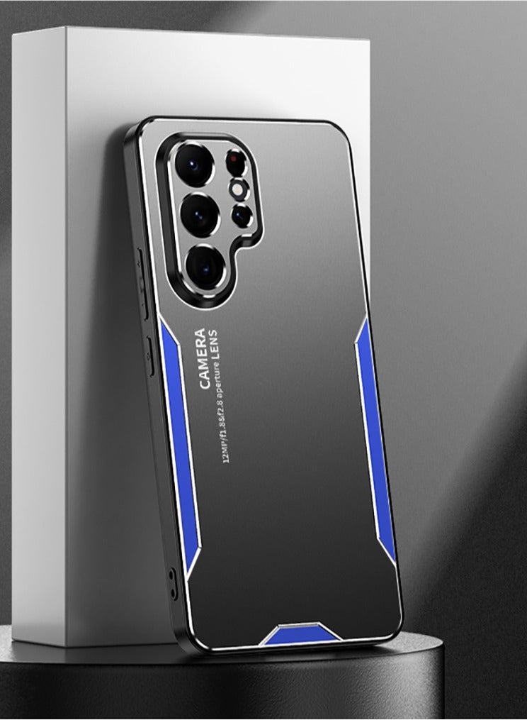 For Samsung Galaxy S23 Ultra Cell Phone Case Matte Aluminium Alloy+TPU+PC Anti-fingerprint Back Shell - Blue