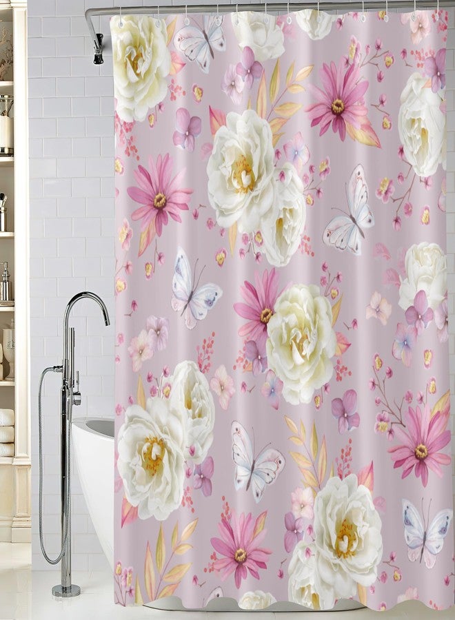 Nuseiis Pink Floral Shower Curtains, Watercolor White Roses Pink Pyrethrum Flower and Butterflies Shower Curtains, Waterproof Fabric Spring Floral Pattern Bathroom Shower Curtain, 72 x 72 Inch - Image 3