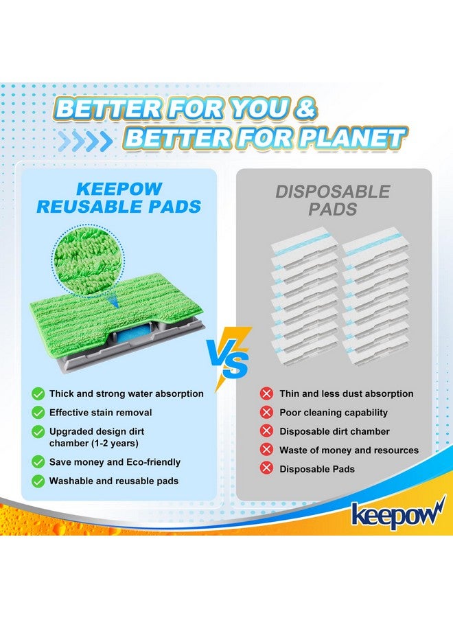 KEEPOW Reusable Mop Replacement Pads Compatible with Shark Vac Mop VM252 VM200 VC205 VM250 /QM250 VM190 VM200P12, Washable Vacuum Mop Pad Refills, Upgraded Design of Dirt Chamber (1+3+6 Pads) - Image 3