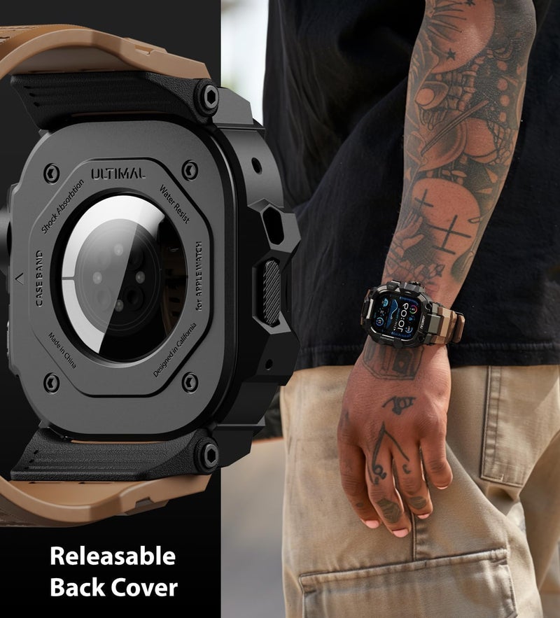 ULTIMAL Rugged Case with Band for Apple Watch 49mm,Compatible with Apple Watch Ultra 3/2/1, Military Grade Shockproof Bumper Cover for iWatch Tactical Band Men (Coffee Brown, 49mm) - Image 4