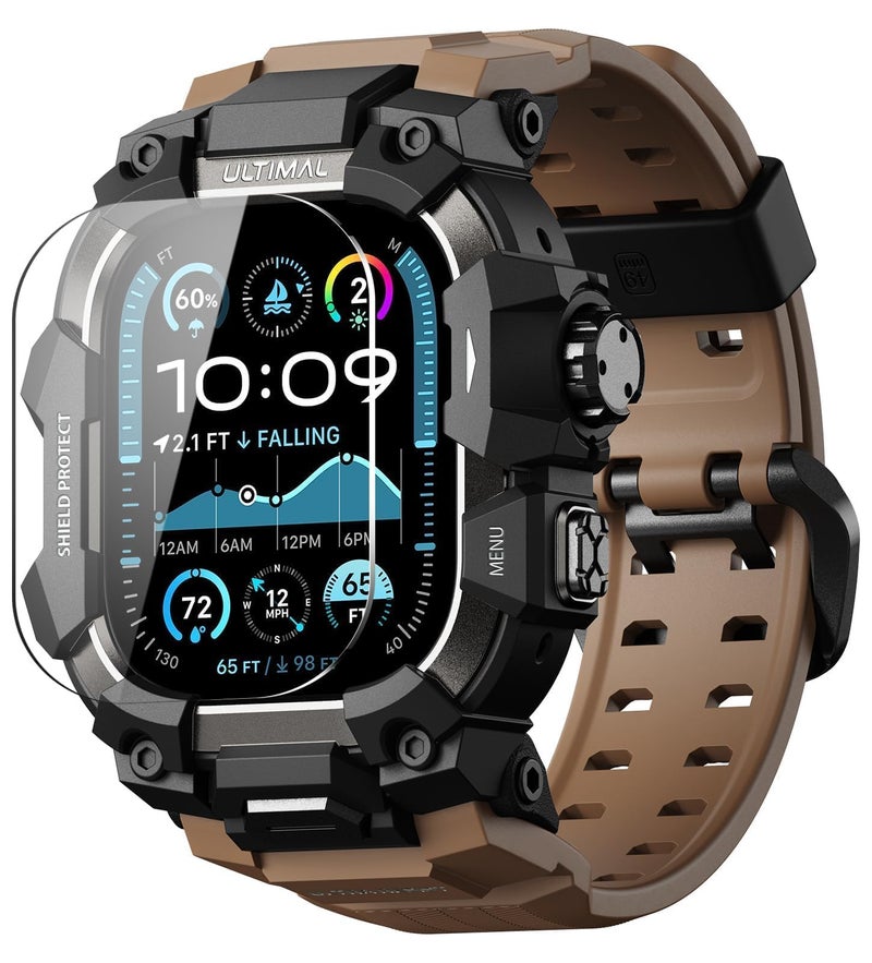 ULTIMAL Rugged Case with Band for Apple Watch 49mm,Compatible with Apple Watch Ultra 3/2/1, Military Grade Shockproof Bumper Cover for iWatch Tactical Band Men (Coffee Brown, 49mm) - Image 1