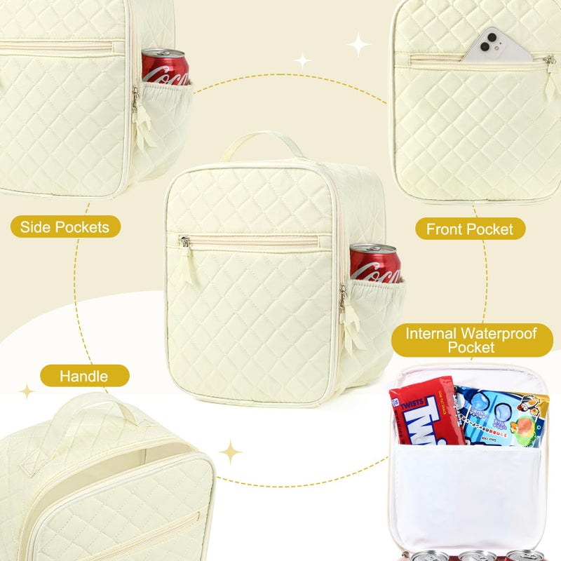 Aileam Lunch Box Lunch Bag for Women Cute Girls Lunch Box Insulated Womens Lunch Bag For Work Quilted Large Capacity Reusable Insulated Cooler for Work School Picnic Travel, Cream White - Image 3