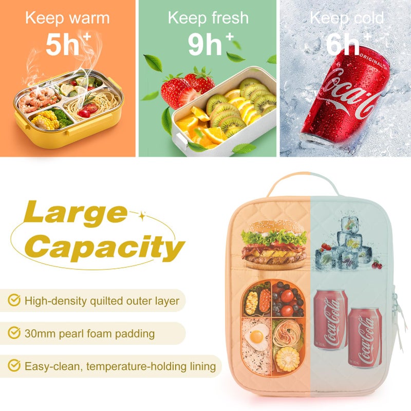 Aileam Lunch Box Lunch Bag for Women Cute Girls Lunch Box Insulated Womens Lunch Bag For Work Quilted Large Capacity Reusable Insulated Cooler for Work School Picnic Travel, Cream White - Image 4