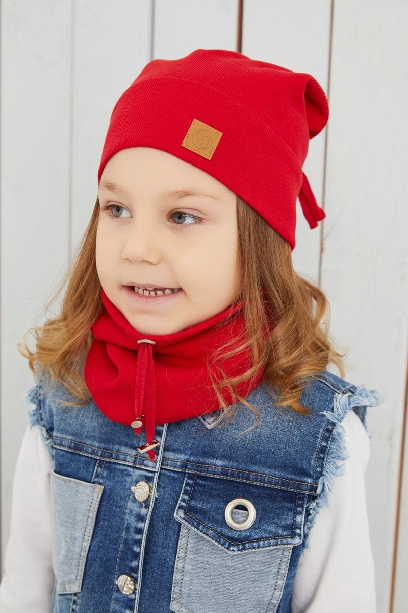 Babygiz Girl's Red String Hat Beret Neck Collar Set Cotton Camisole  - Image 2