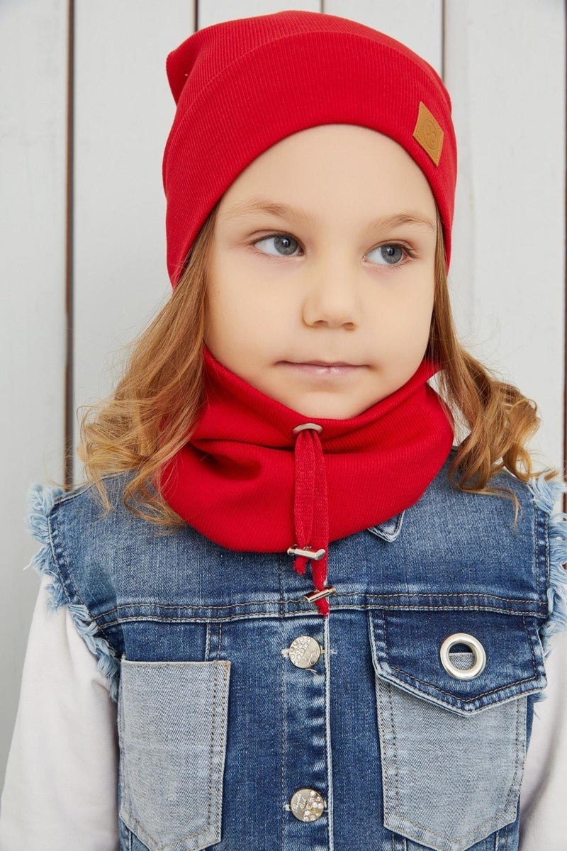 Babygiz Girl's Red String Hat Beret Neck Collar Set Cotton Camisole  - Image 1