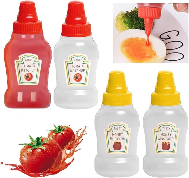 PUTHAK Portable Mini Squeeze Condiment Dispenser Bottle with Screw Cap for Ketchup, Honey, Salad, SOYA Sauces BBQ Home Kitchen Use (25 ML), Multicolour (Pack of 4) - Image 1