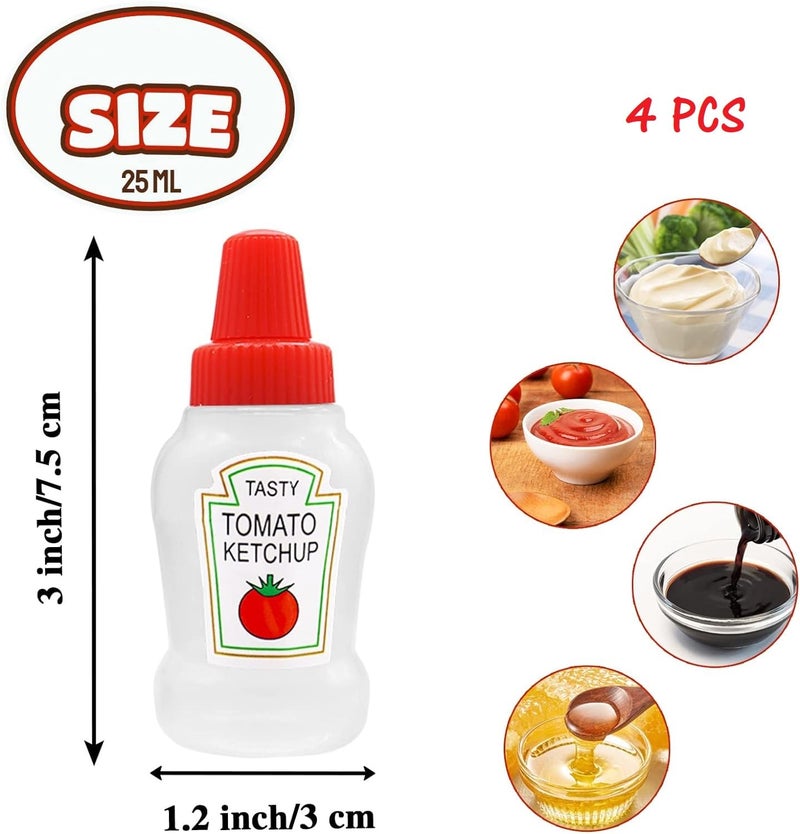 PUTHAK Portable Mini Squeeze Condiment Dispenser Bottle with Screw Cap for Ketchup, Honey, Salad, SOYA Sauces BBQ Home Kitchen Use (25 ML), Multicolour (Pack of 4) - Image 2