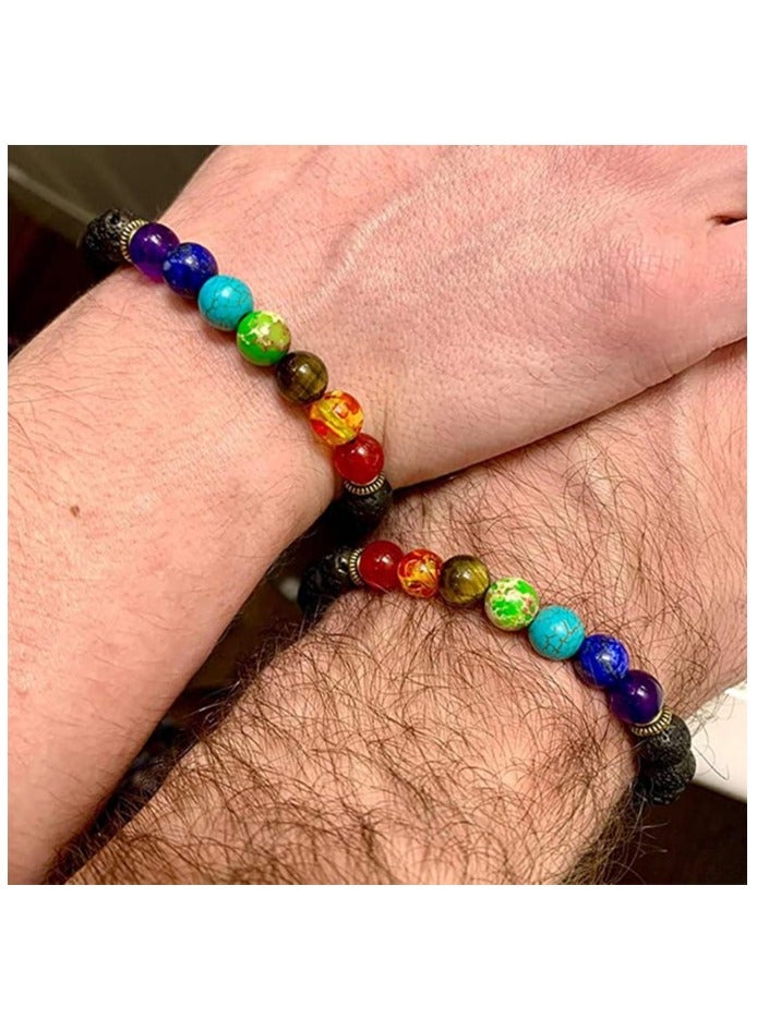 Zikra Chakra Bracelet 7 Chakra 8mm Natural Stone Healing Bracelet Stress Relief Yoga Beads Anxiety Bracelet Aromatherapy Essential Oil Diffuser Bracelet Bangle for Womens Mens 1 Piece - Image 4