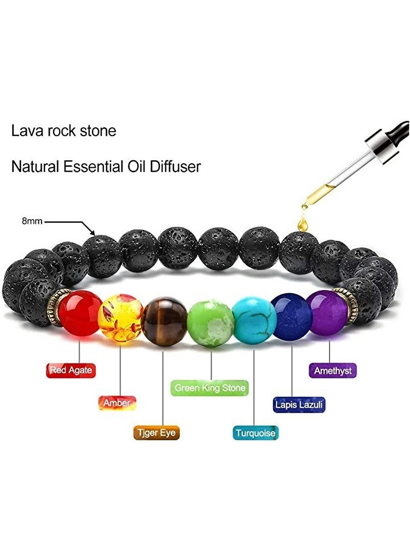 Zikra Chakra Bracelet 7 Chakra 8mm Natural Stone Healing Bracelet Stress Relief Yoga Beads Anxiety Bracelet Aromatherapy Essential Oil Diffuser Bracelet Bangle for Womens Mens 1 Piece - Image 2