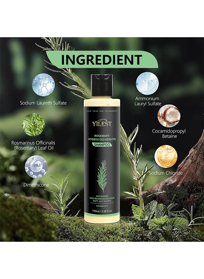 YILEST Rosemary Hydrolyzed Keratin Shampoo，Organic Rosemary Hair Growth Shampoo,Natural Thickening & Strengthening Shampoo with Hydrolyzed Keratin for Thinning Hair & Hair Loss,Unisex 100ml - Image 4