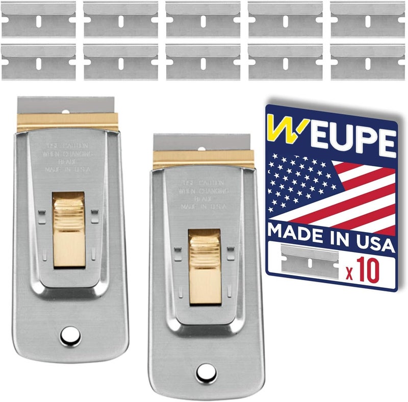 WEUPE Razor Blade Scraper Tools (Set of 2), Window Scraper, Glass Cooktop Scraper & Paint Scraper, Car Decal, Sticker and Glue Remover Razor Holder with 10 Replaceable Single Edge Blades - Image 1